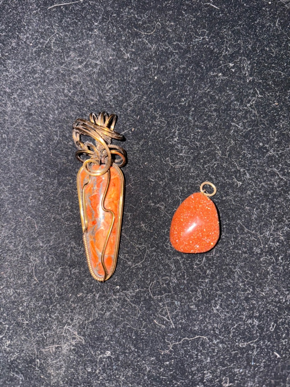 Wire-Wrapped Orange Stone and Orange Sparkle Pendants